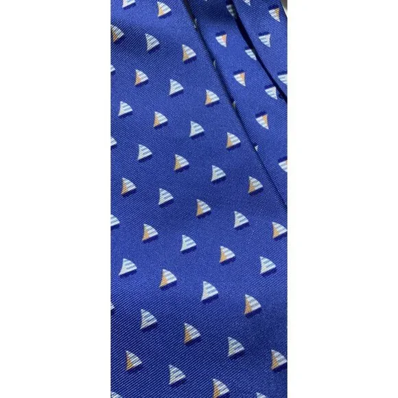 CARROT&GIBBS BOULDER M.IN USA SILK BOAT PRINT BLUE TIE 59"-3".1/2 NWOT - Picture 4 of 4
